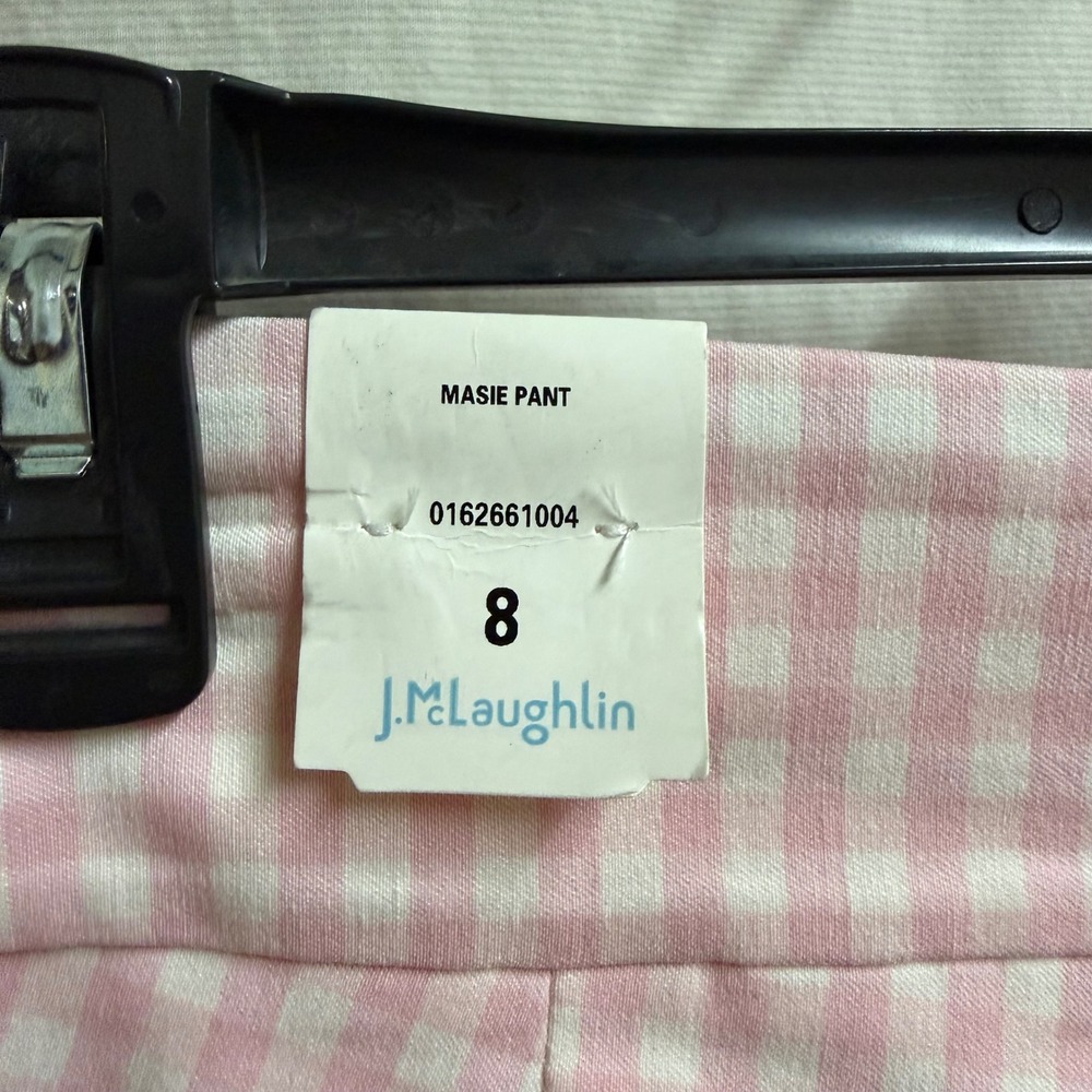 NWT J.McLaughlin Masie Pants Pink White Gingham Check Slim Ankle Trousers 8 - Picture 6 of 9